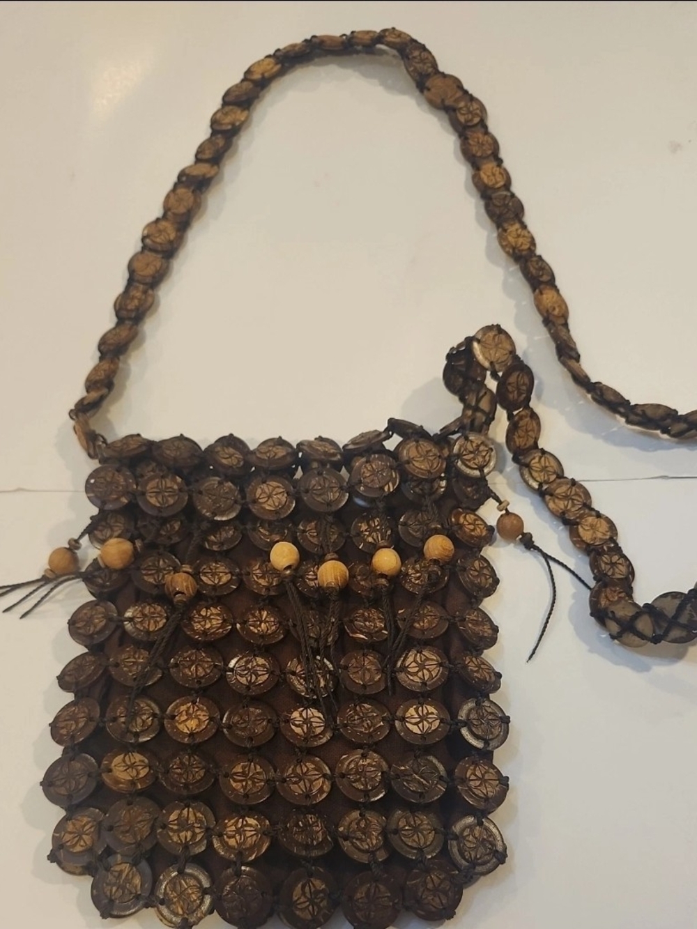 Wooden Bead Shoulder Bag Purse Vintage Boho Beach Vacation Boho Chic